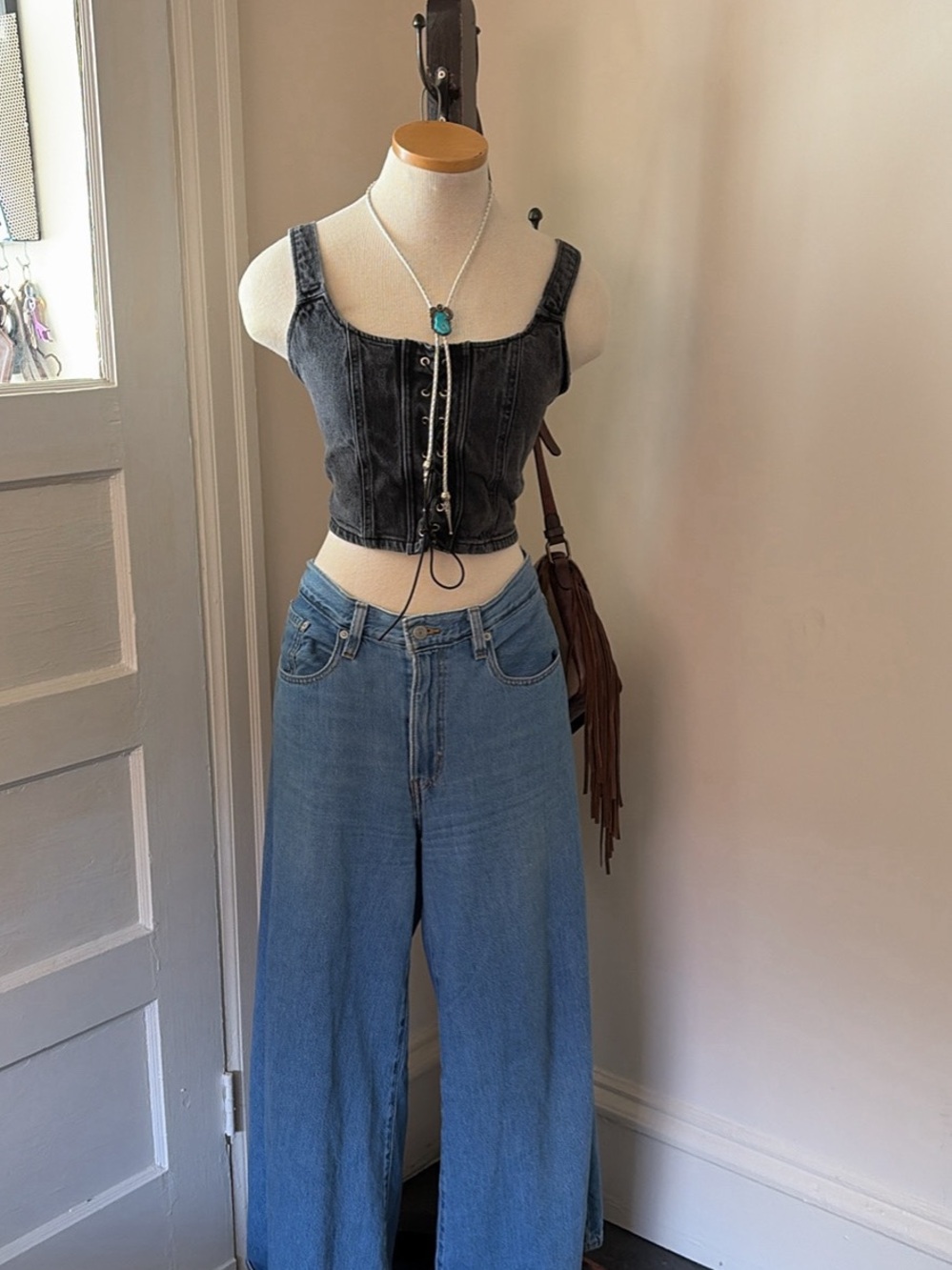 Denim zip up tank top with adjustable straps